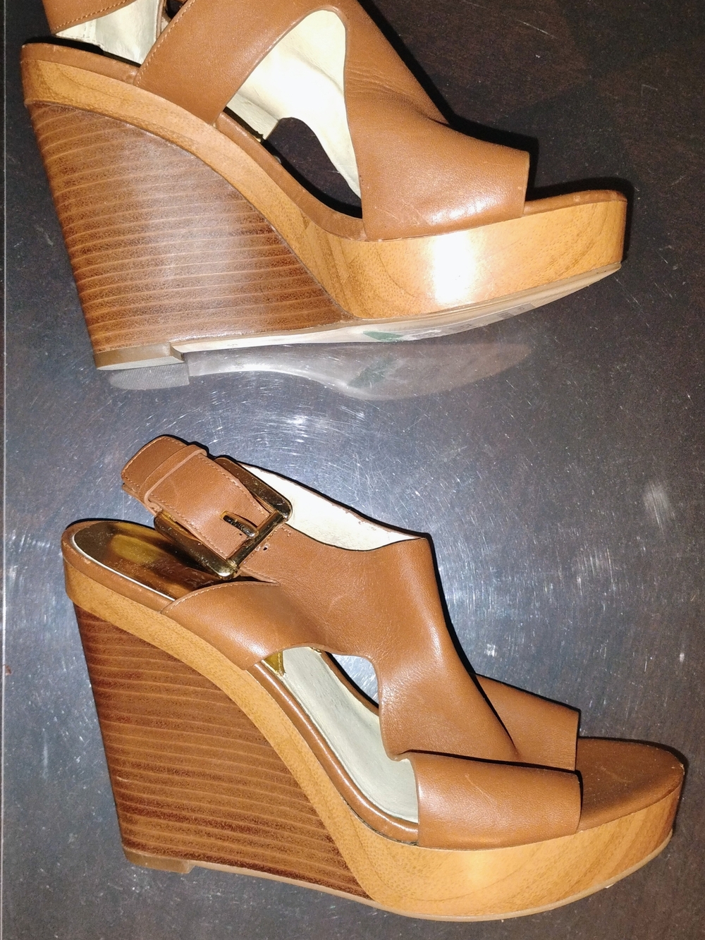 Michael Kors Cognac Leather Open-Toe Slingback Heels - Picture 4 of 8